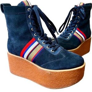 ISO TORY BURCH Platform Navy Suede Hightop Sneaker Boots Size 8